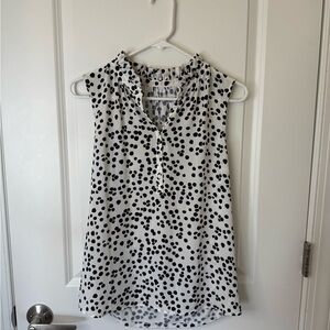 LOFT Black and White Polka Dot Ruffle Blouse